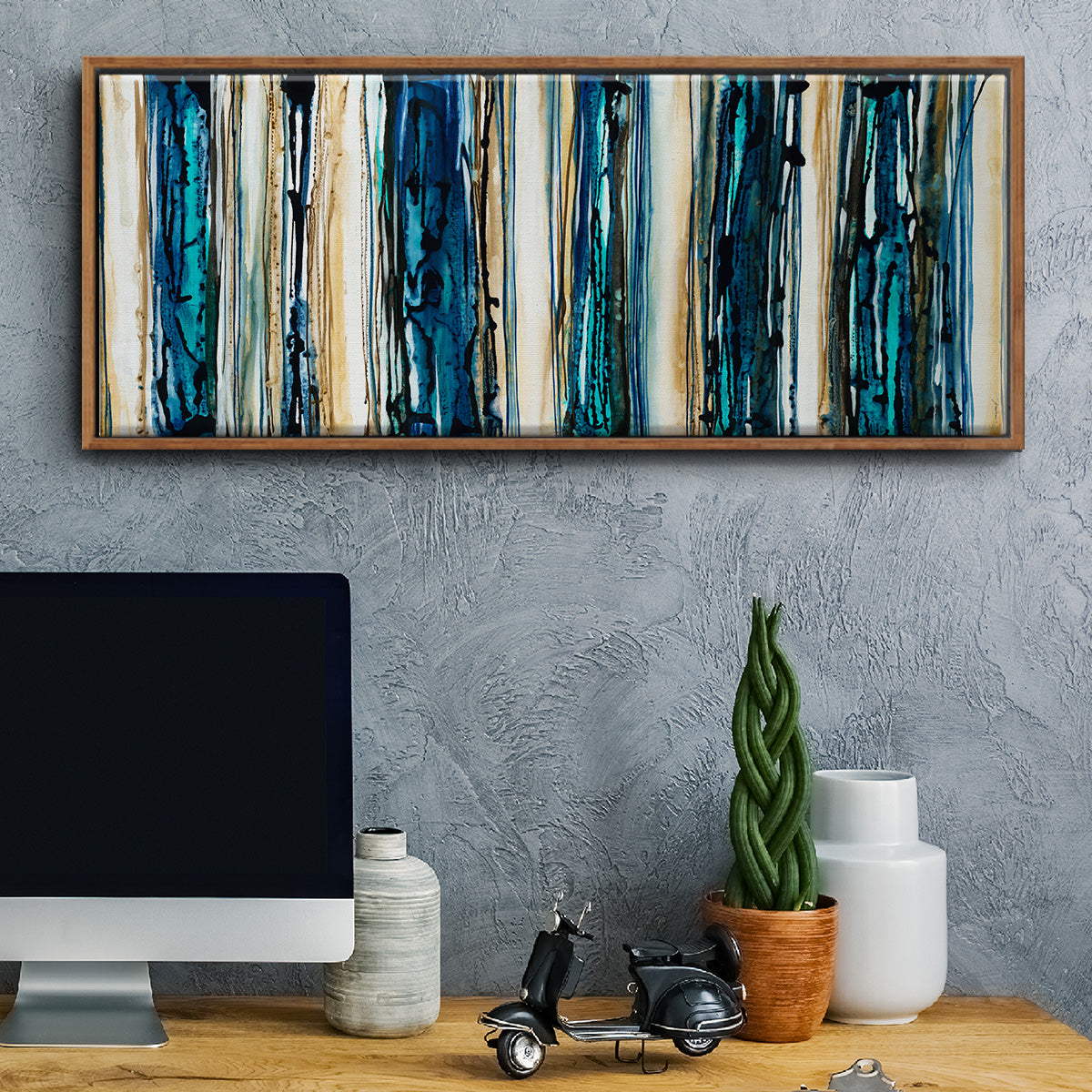 Blue Streaks - Floater Framed Canvas Print