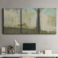 Three-panel canvas wall art featuring tall abstract tree form, displayed above a desk in a home office.