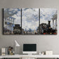 Three-panel canvas wall art featuring playful peach toned floral composition, displayed above a desk in a home office.