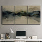 Three-panel canvas wall art featuring calm abstract water surface stillness, displayed above a desk in a home office.