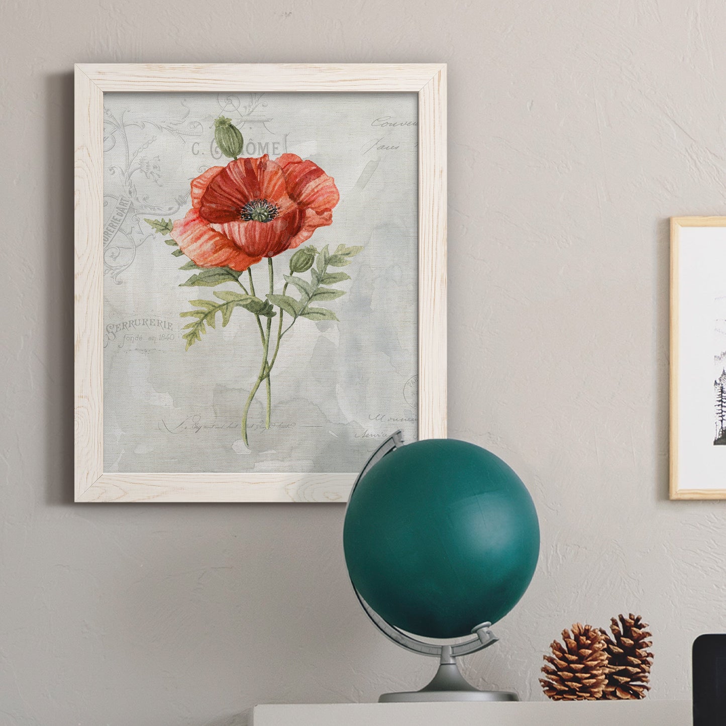 Linen Poppy - Premium Canvas Framed in Barnwood - Ready to Hang