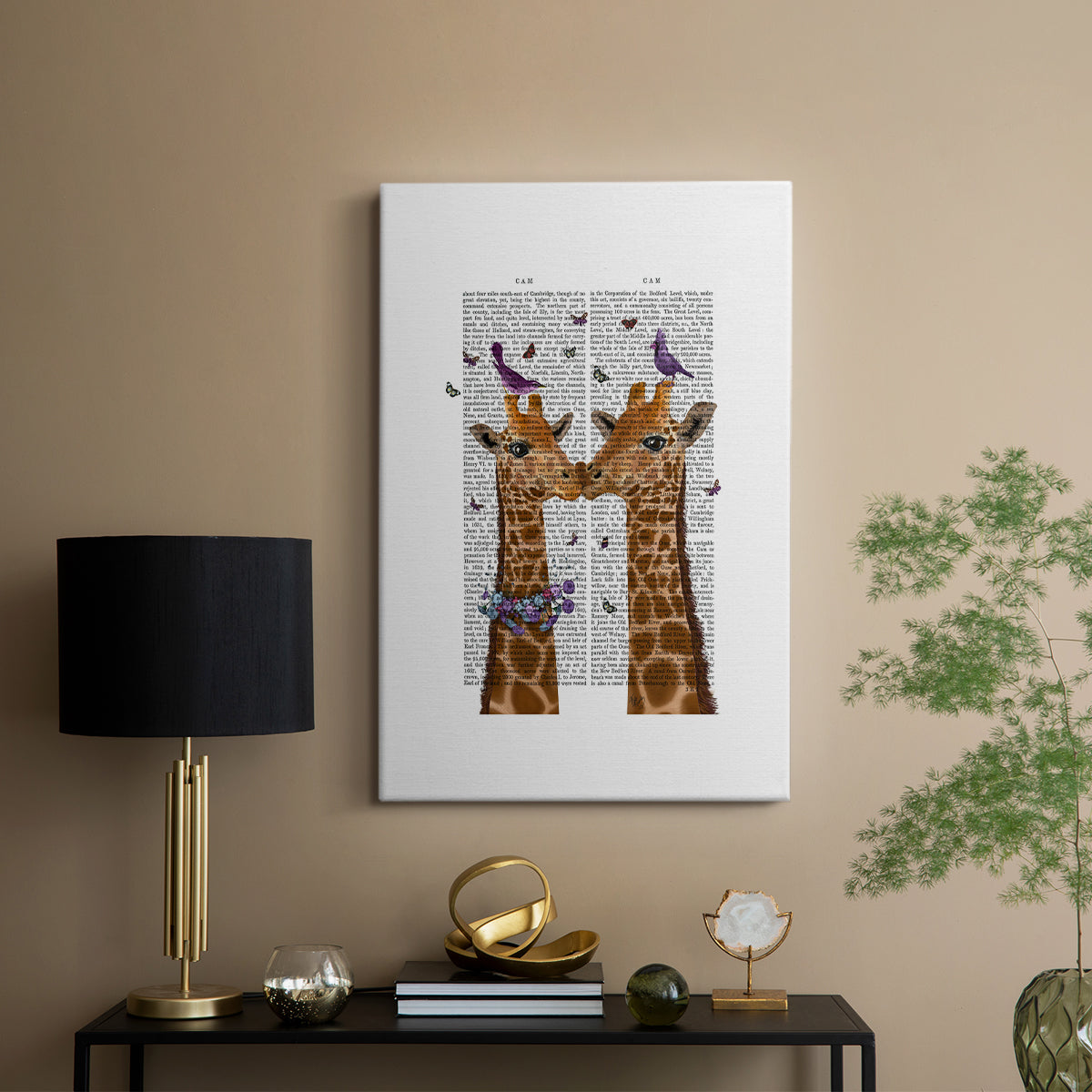 Kissing Giraffes with Birds - Canvas Art Print