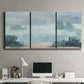 Three-panel canvas wall art featuring soft pastel valley landscape, displayed above a desk in a home office.