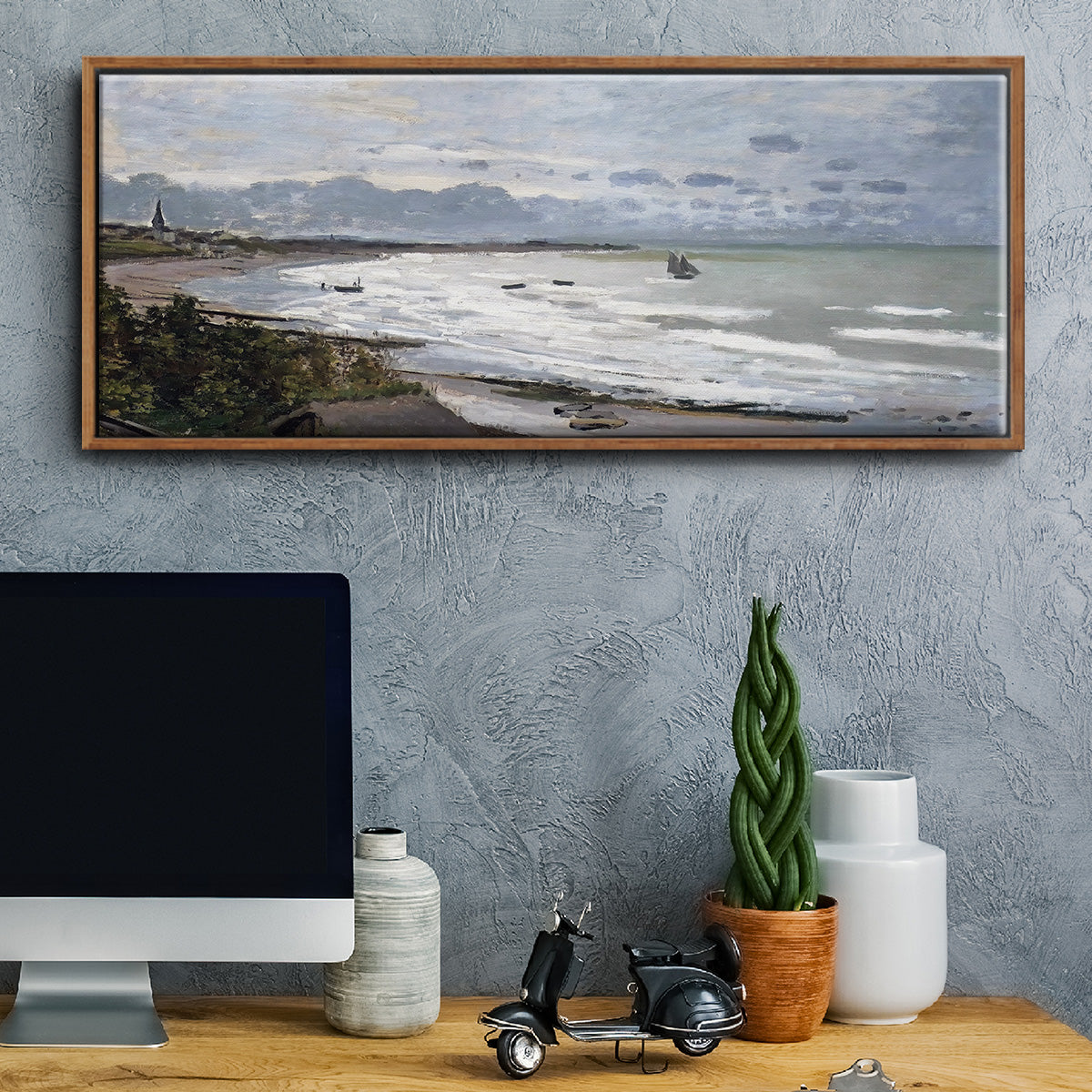The Beach at Saint Adresse, 1876 - Floater Framed Canvas Print