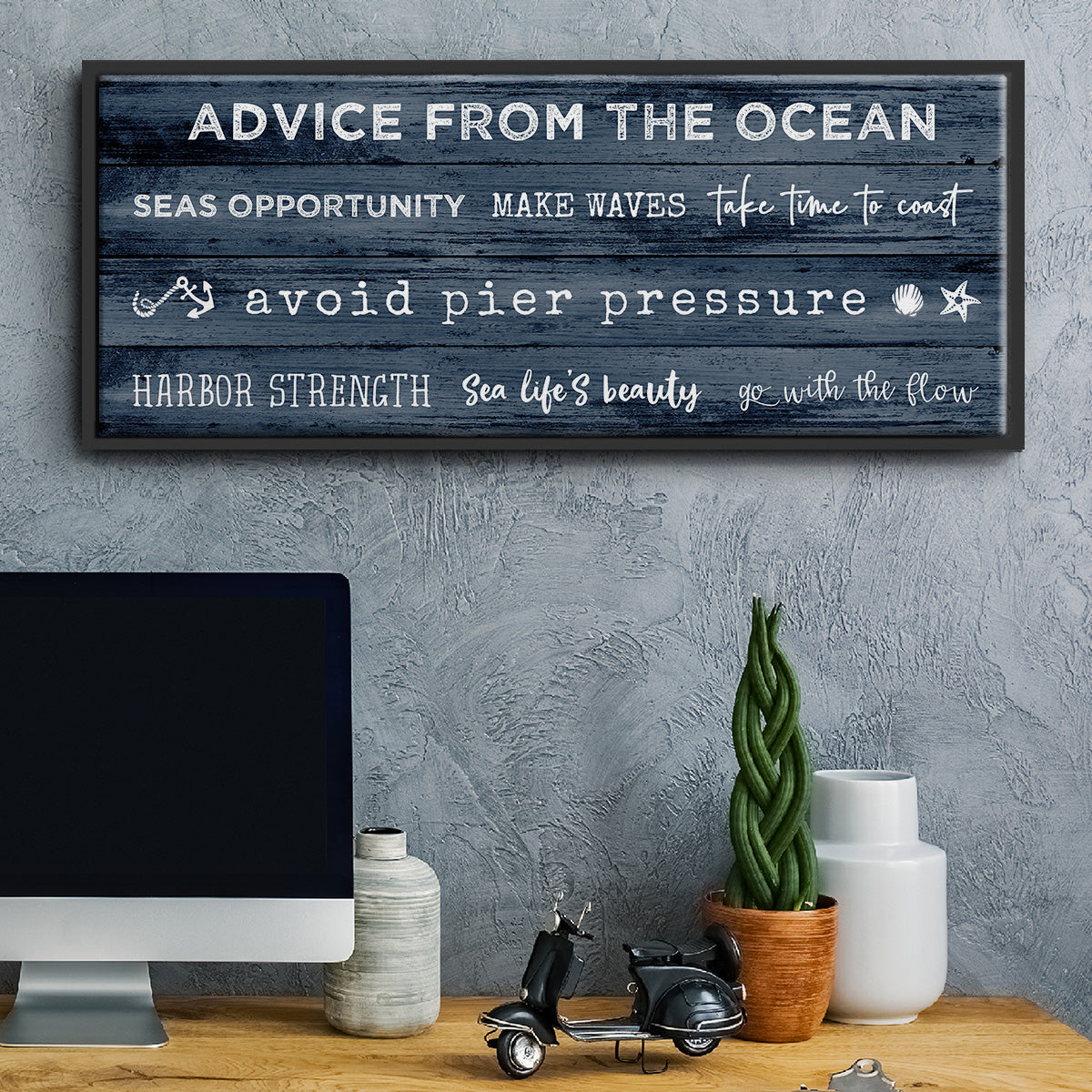 Navy Ocean - Floater Framed Canvas Print