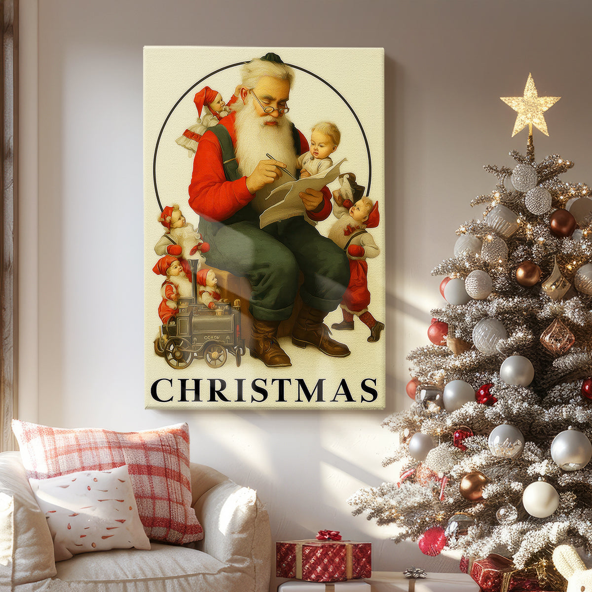 Tinsel-Gold Wreath Square - Canvas Art Print