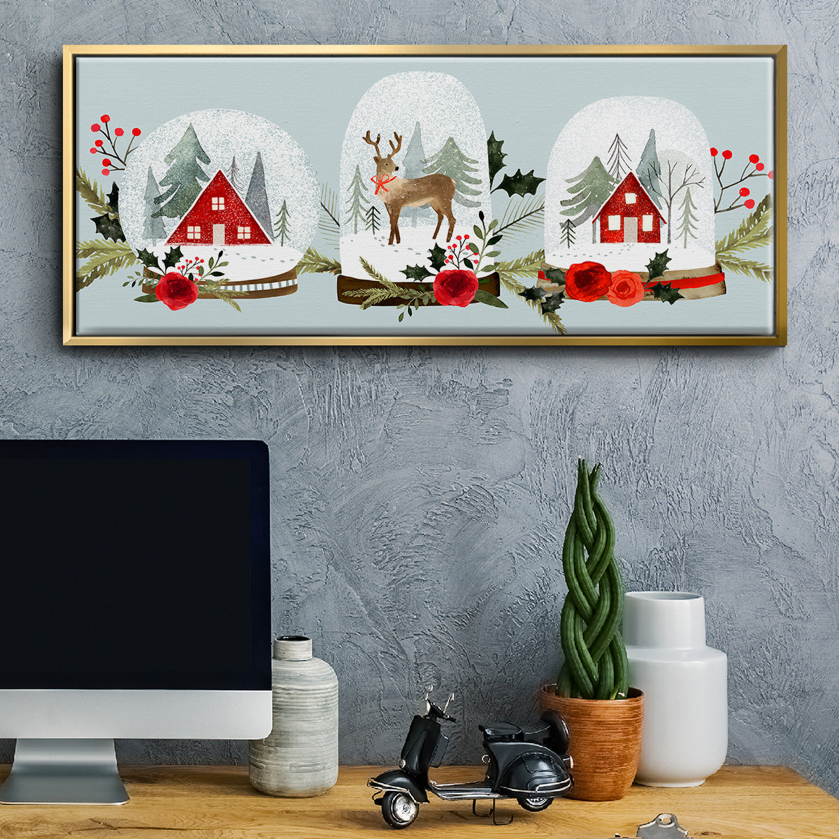 Snow Globe Village Collection D - Floater Framed Canvas Print