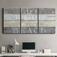 Three-panel canvas wall art featuring beach themed typography design, displayed above a desk in a home office.