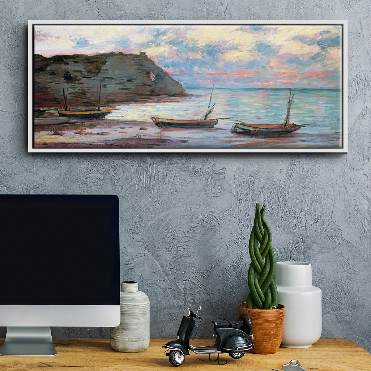 Sunset at Étretat, 1885 - Floater Framed Canvas Print