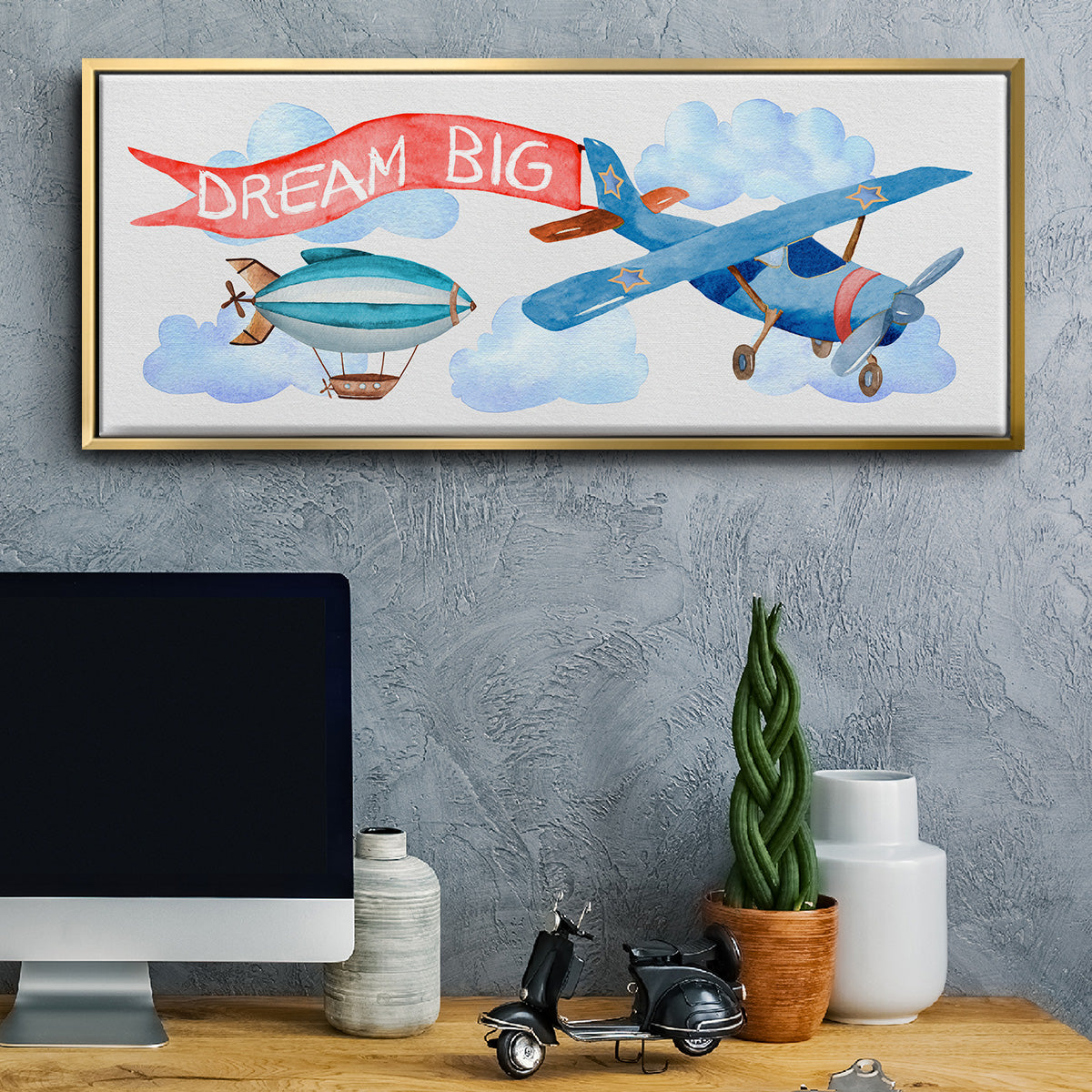 Dream Big Airplane - Floater Framed Canvas Print