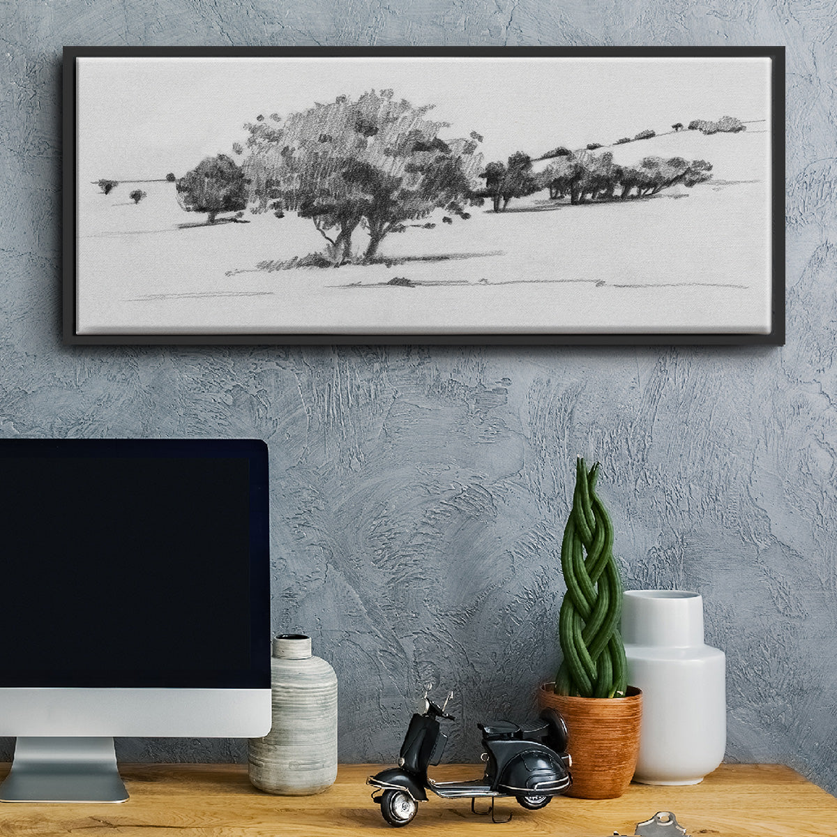 Treeline Sketch I - Floater Framed Canvas Print