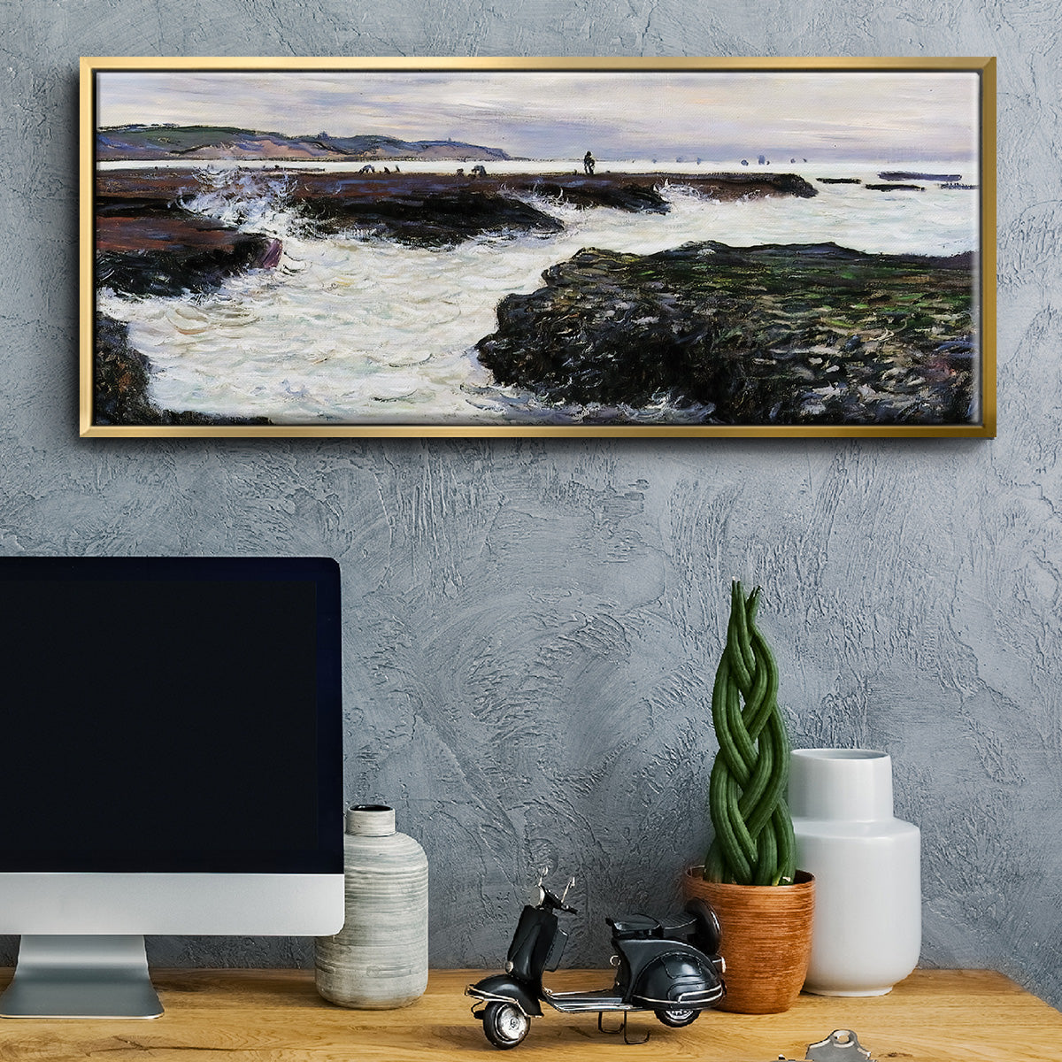 The Rocks at Pourville, Low Tide, 1882 - Floater Framed Canvas Print