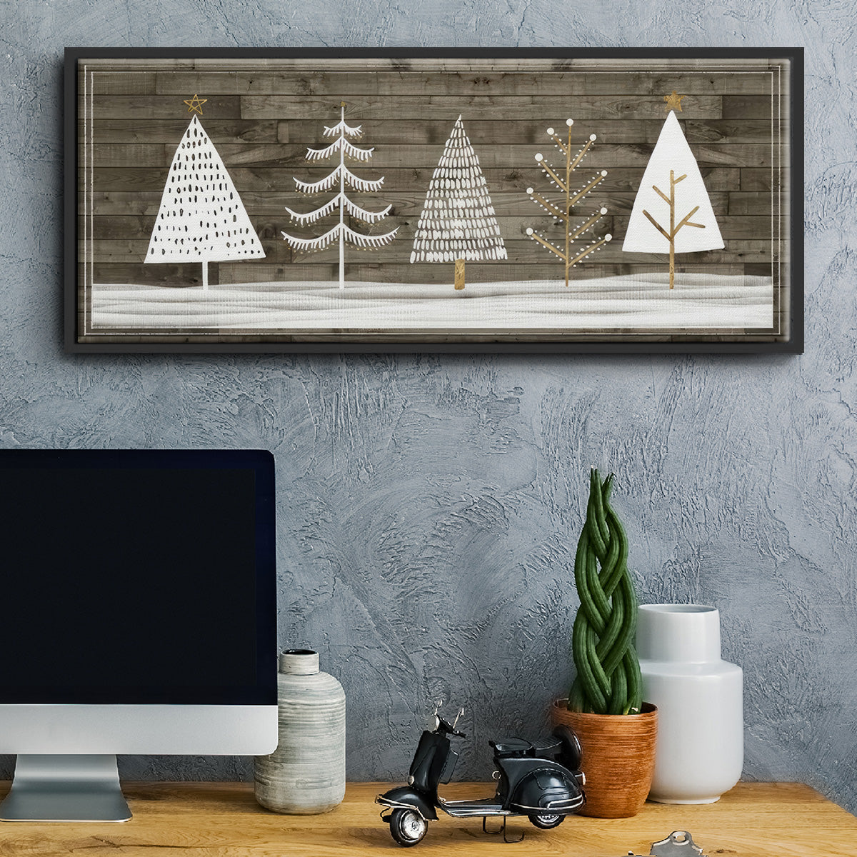 Wooded White Christmas Collection D - Floater Framed Canvas Print