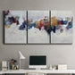 Three-panel canvas wall art featuring abstract water inspired composition, displayed above a desk in a home office.