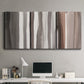 Three-panel canvas wall art featuring riverbank landscape with reflections, displayed above a desk in a home office.