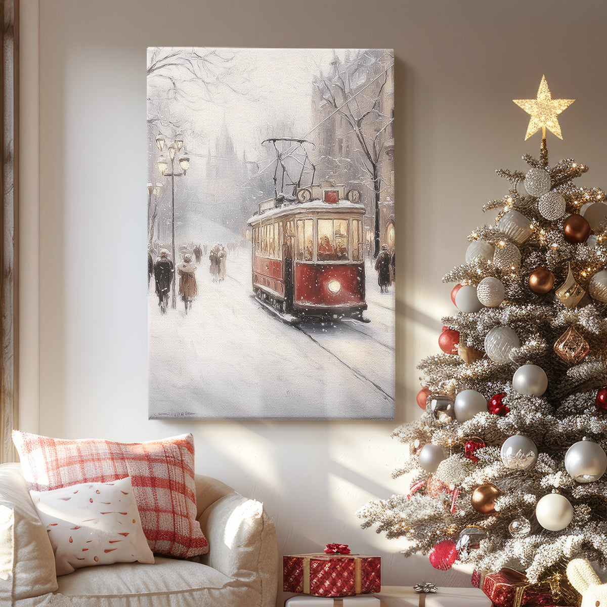 Frostlit Dawn Hearth - Canvas Art Print