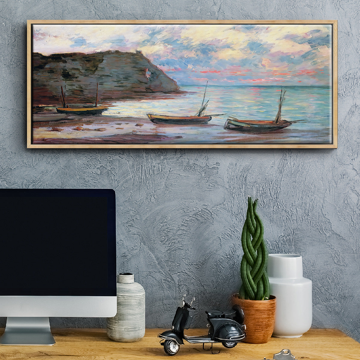 Sunset at Étretat, 1885 - Floater Framed Canvas Print