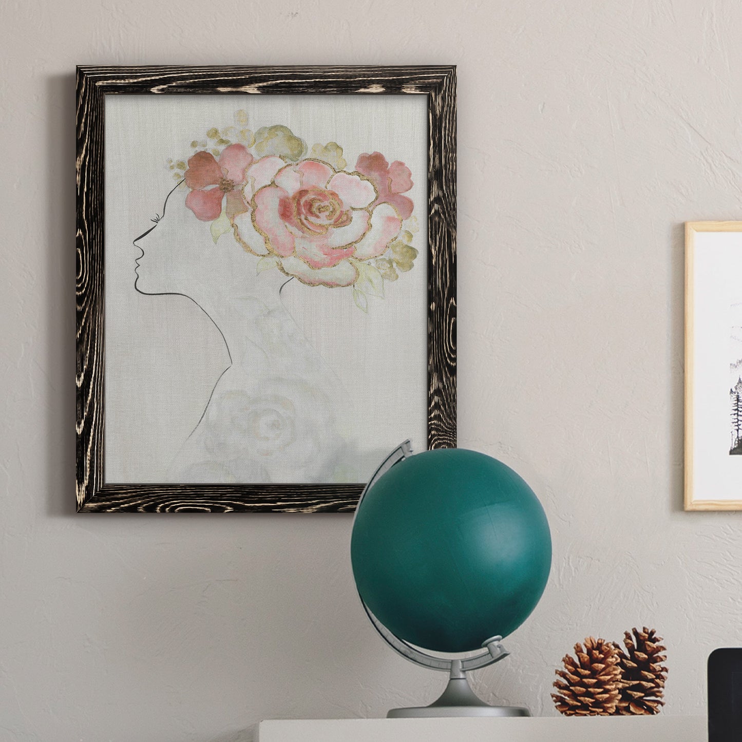 Fashion Floral Silhouette II - Barnwood Framed Canvas Print