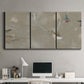Three-panel canvas wall art featuring mid century terrazzo inspired abstraction, displayed above a desk in a home office.
