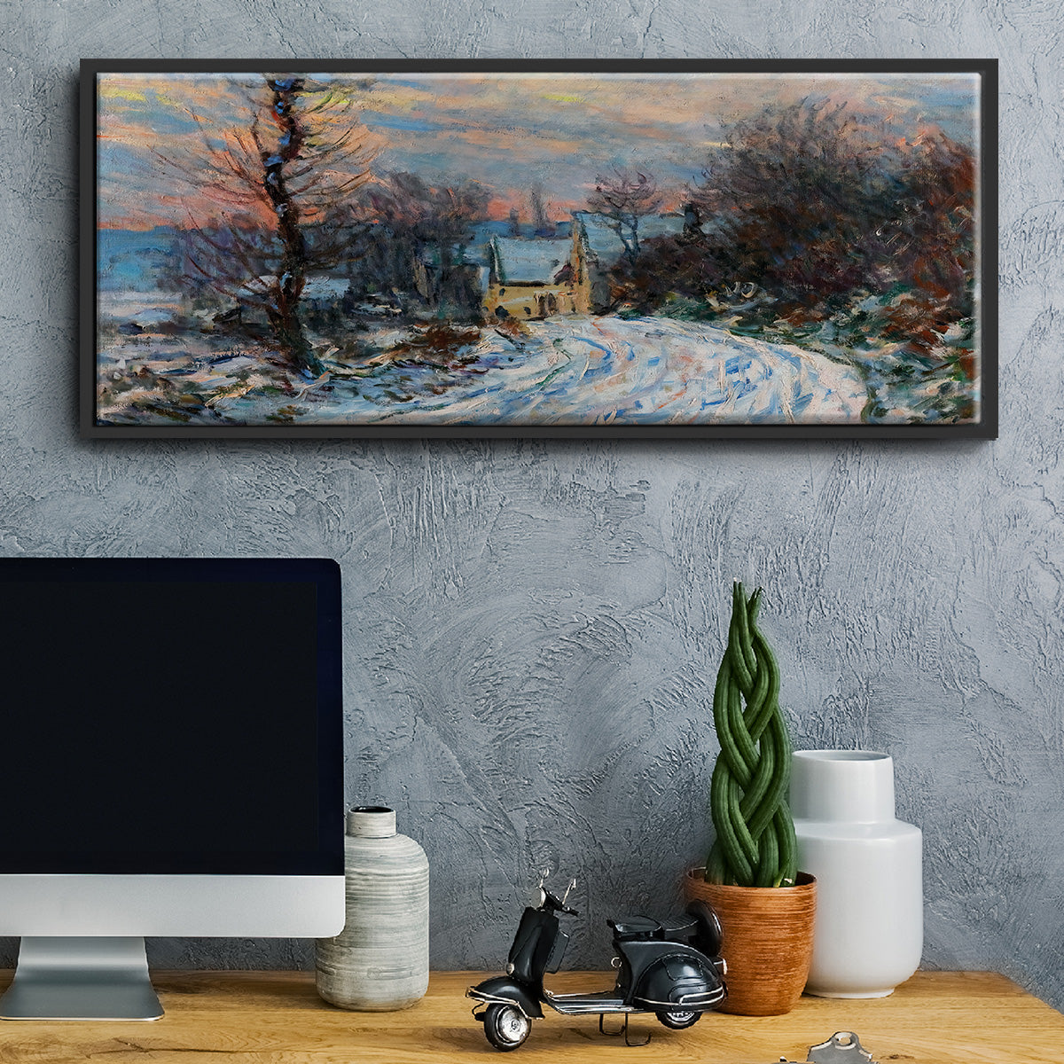 Road to Giverny in Winter, 1885 - Floater Framed Canvas Print