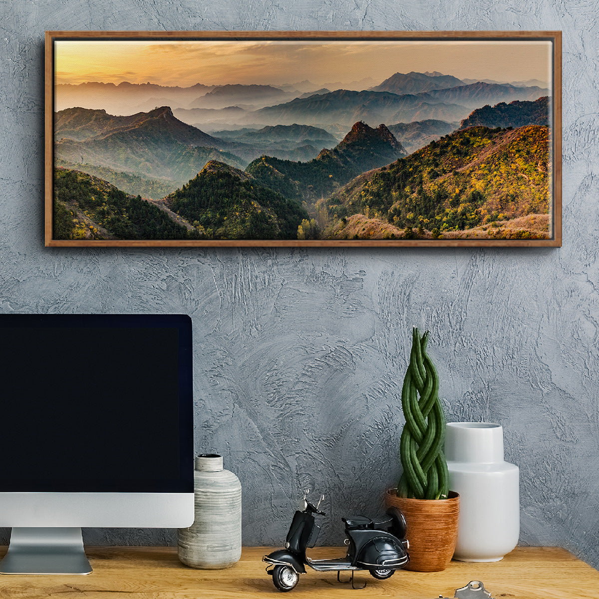 Jinshanling Mountains at Sunrise in Autumn Colors - Floater Framed Canvas Print