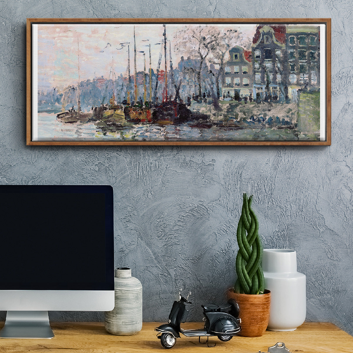 View of the Kromme Waal in Amsterdam - Floater Framed Canvas Print