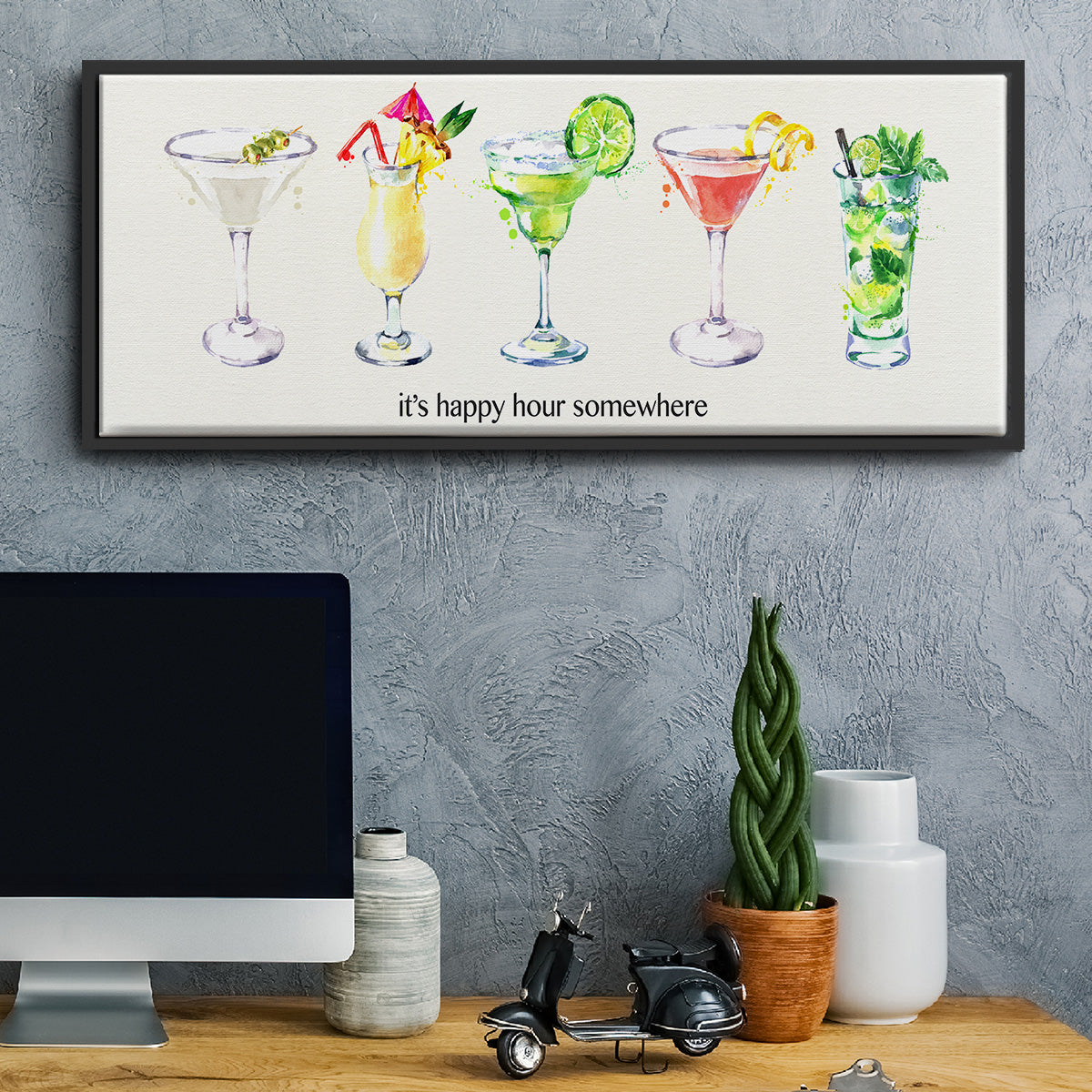 Happy Hour Cocktails - Floater Framed Canvas Print