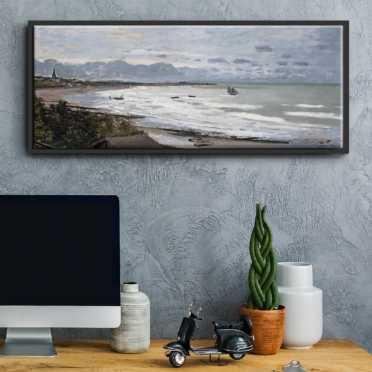 The Beach at Saint Adresse, 1876 - Floater Framed Canvas Print
