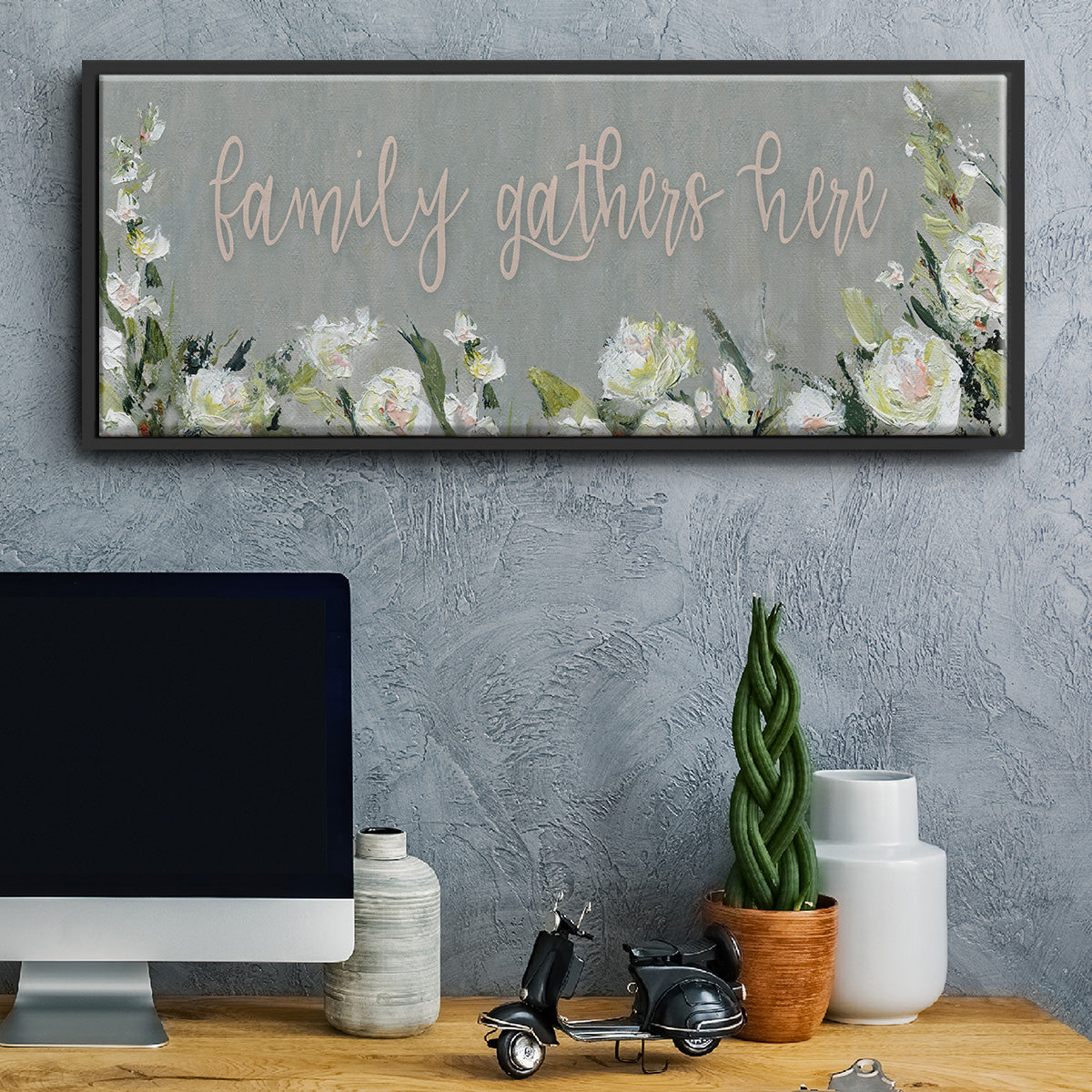Family Gathers - Floater Framed Canvas Print