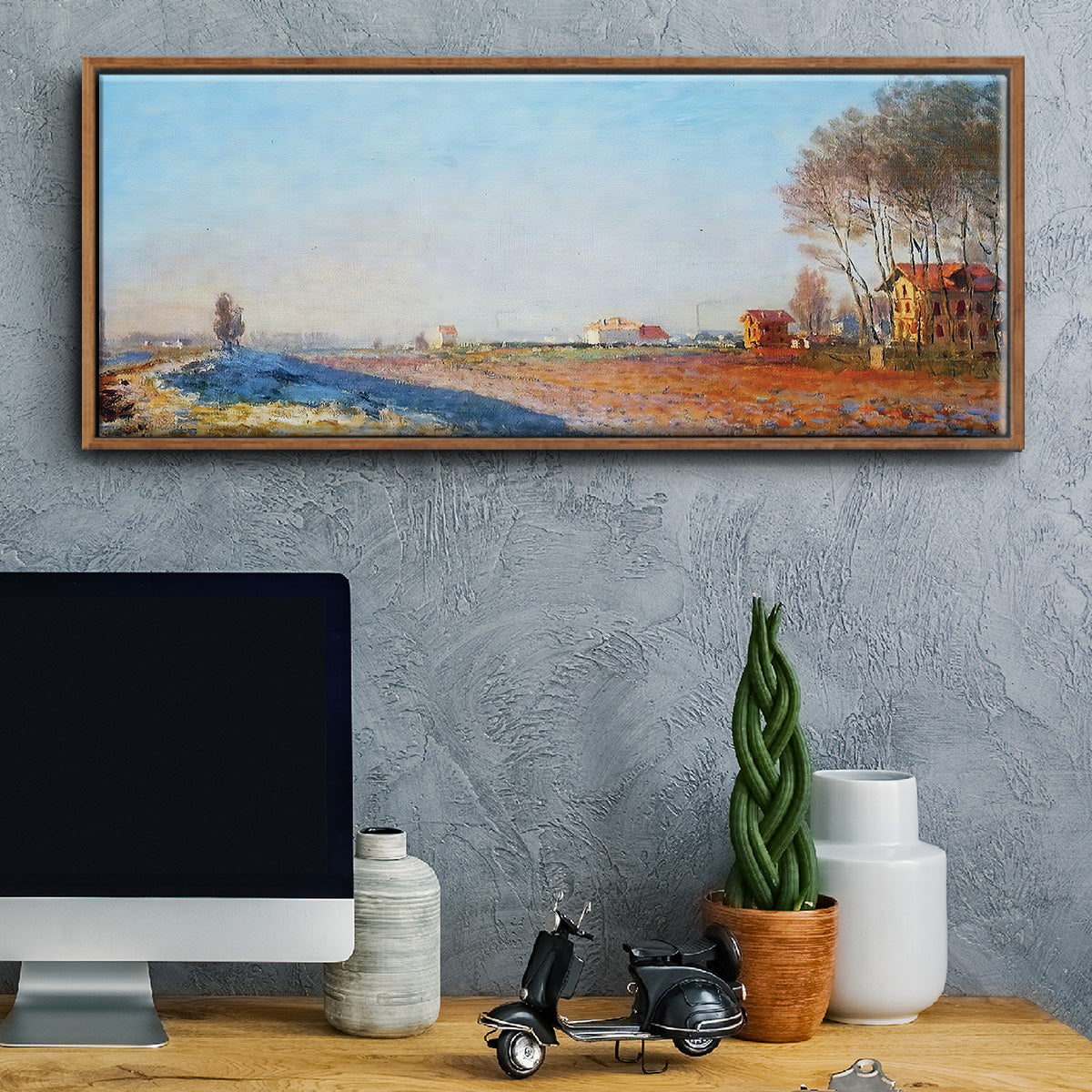 The Plain of Colombes, White Frost, 1873 - Floater Framed Canvas Print