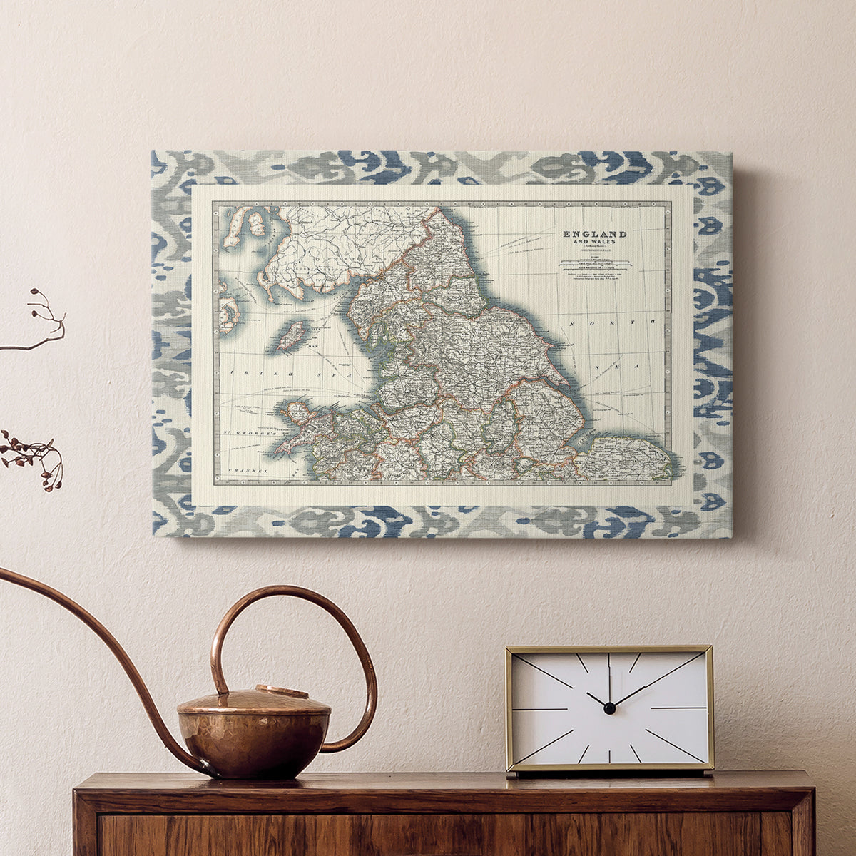 Bordered Map of England & Wales - Canvas Art Print