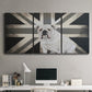 Three-panel canvas wall art featuring black and white animal collage, displayed above a desk in a home office.