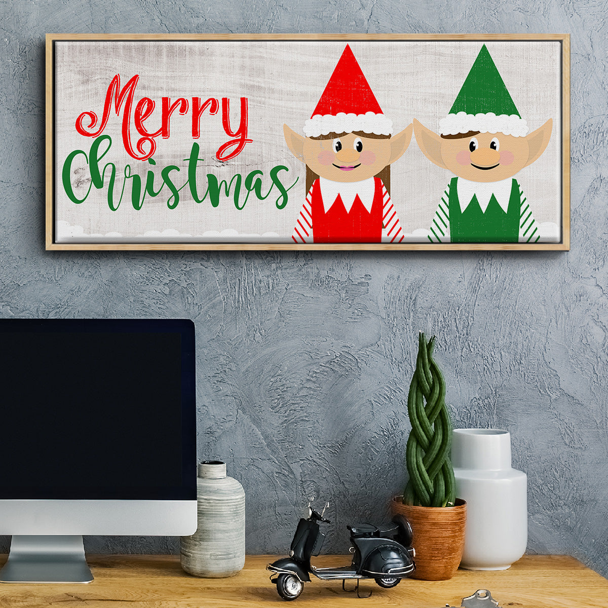 Christmas Elf Couple - Floater Framed Canvas Print
