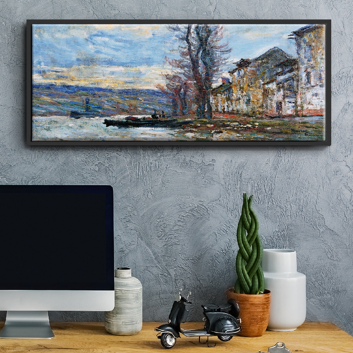The Seine at Lavacourt, Winter, 1879 - Floater Framed Canvas Print