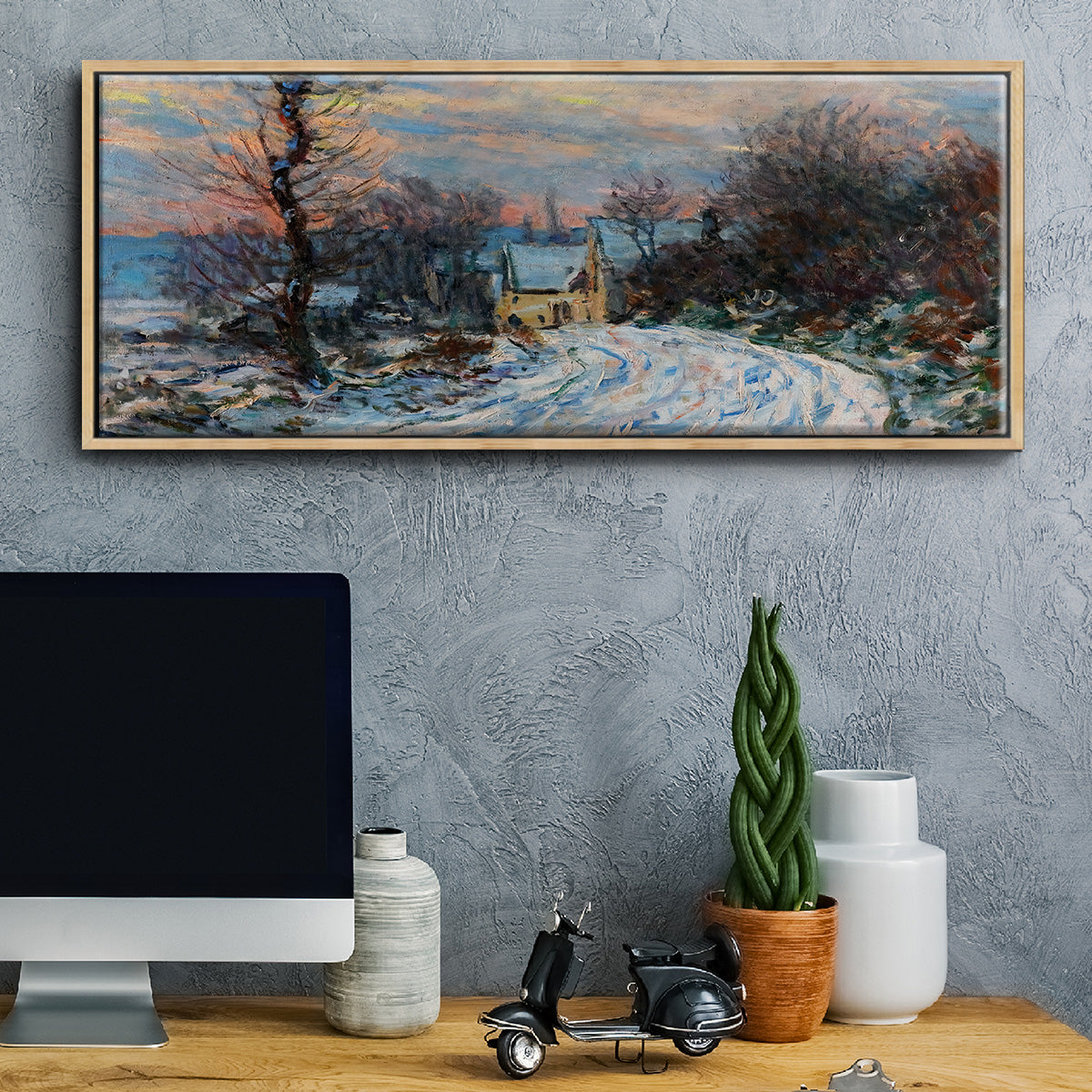Road to Giverny in Winter, 1885 - Floater Framed Canvas Print