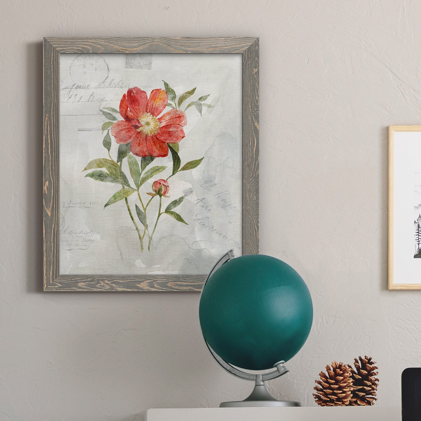 Linen Peony - Premium Canvas Framed in Barnwood - Ready to Hang