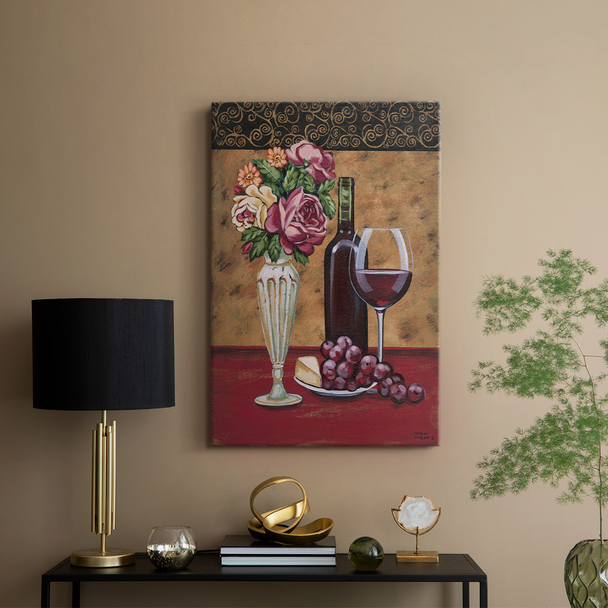 Vintage Flowers and Wine I - Canvas Art Print
