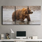 Three-panel canvas wall art featuring wildlife photography animal portrait, displayed above a desk in a home office.