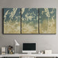 Three-panel canvas wall art featuring lupine flowers in seasonal bloom, displayed above a desk in a home office.