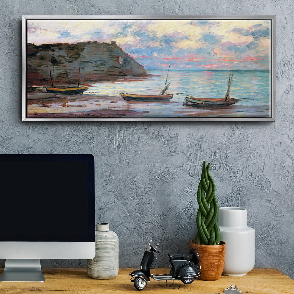 Sunset at Étretat, 1885 - Floater Framed Canvas Print