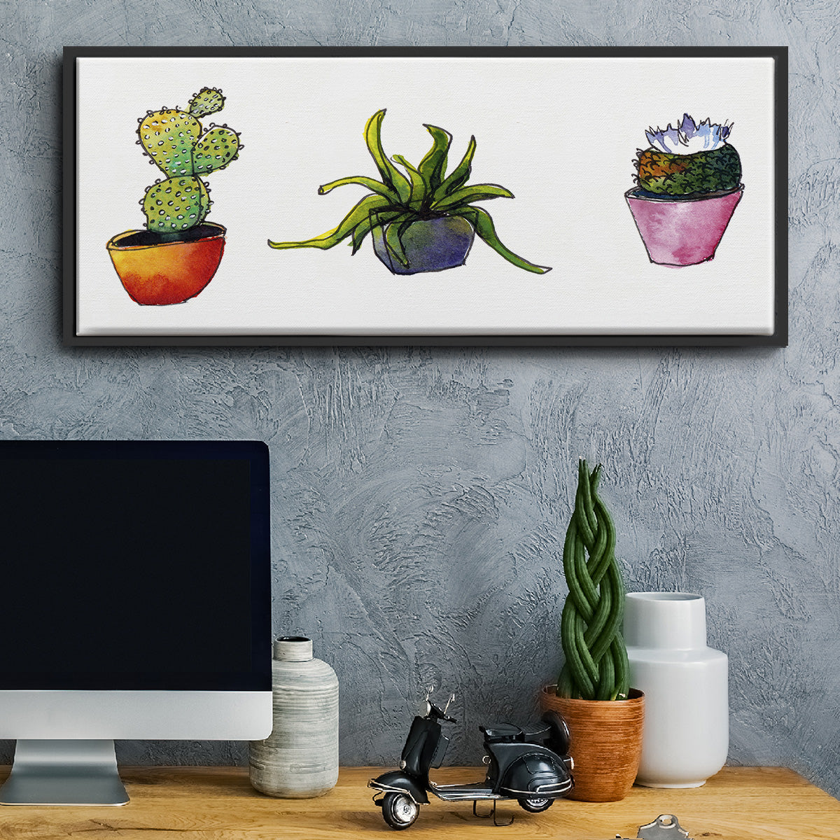 Vibing Succulents I - Floater Framed Canvas Print