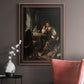 Classical portrait of a soldier smoking a pipe by Frans van Mieris the Elder in an ornate bronzed mahogany wood frame displayed in a neutral interior setting.