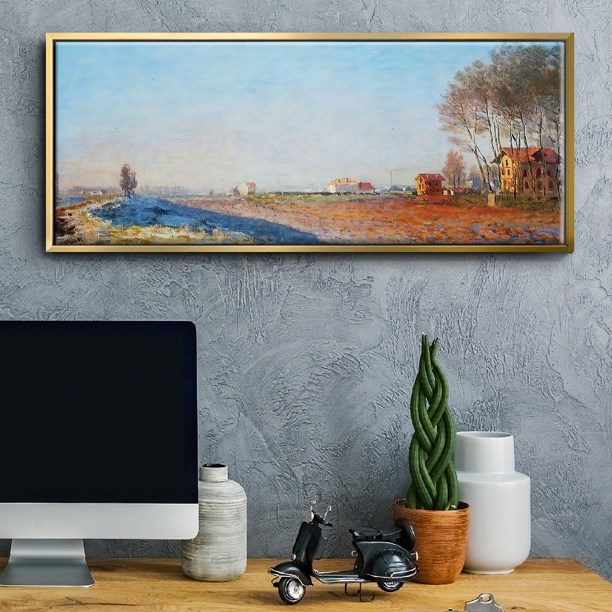 The Plain of Colombes, White Frost, 1873 - Floater Framed Canvas Print