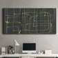 Three-panel canvas wall art featuring linear abstract conduit pattern, displayed above a desk in a home office.