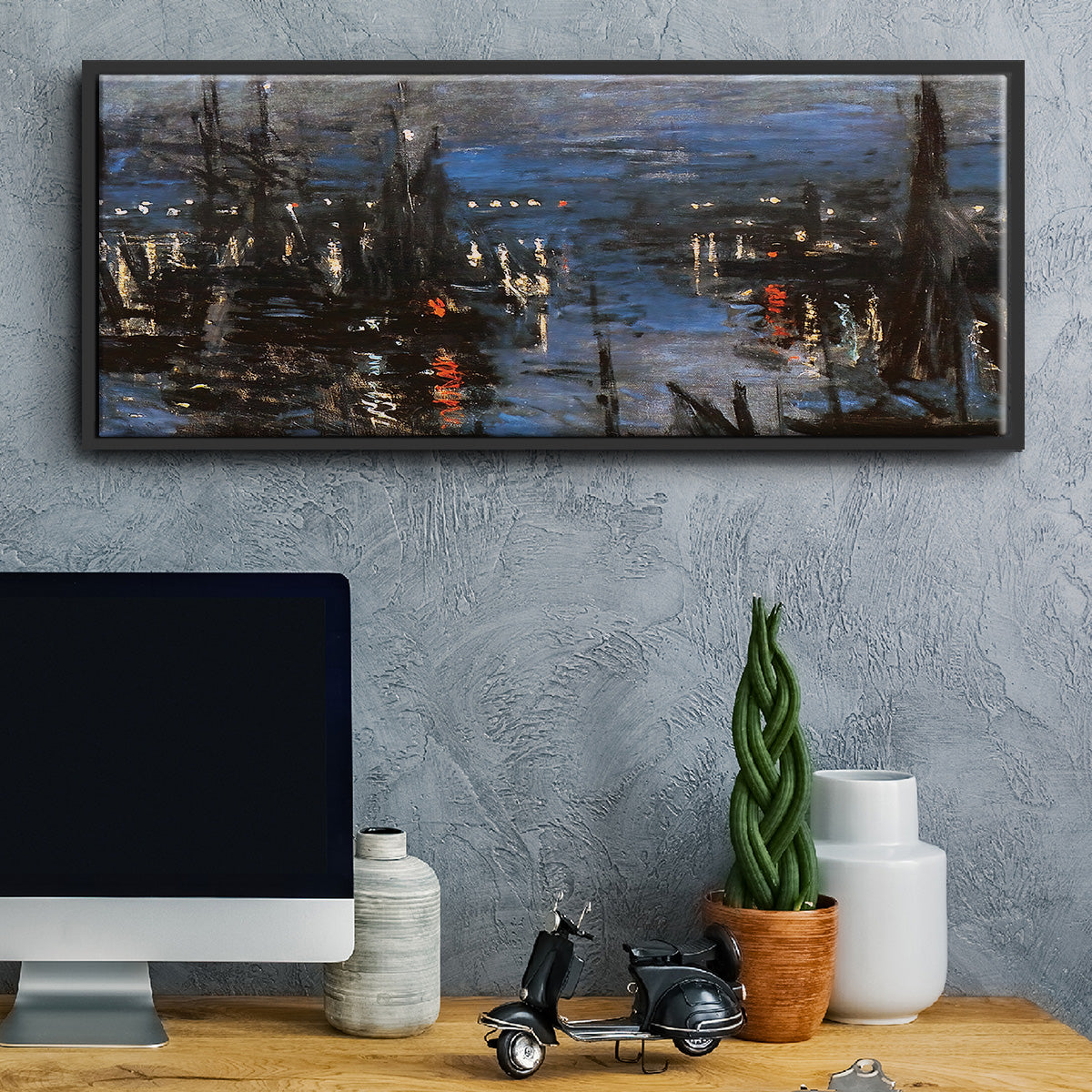 The Port of Le Havre, Night Effect, 1873 - Floater Framed Canvas Print