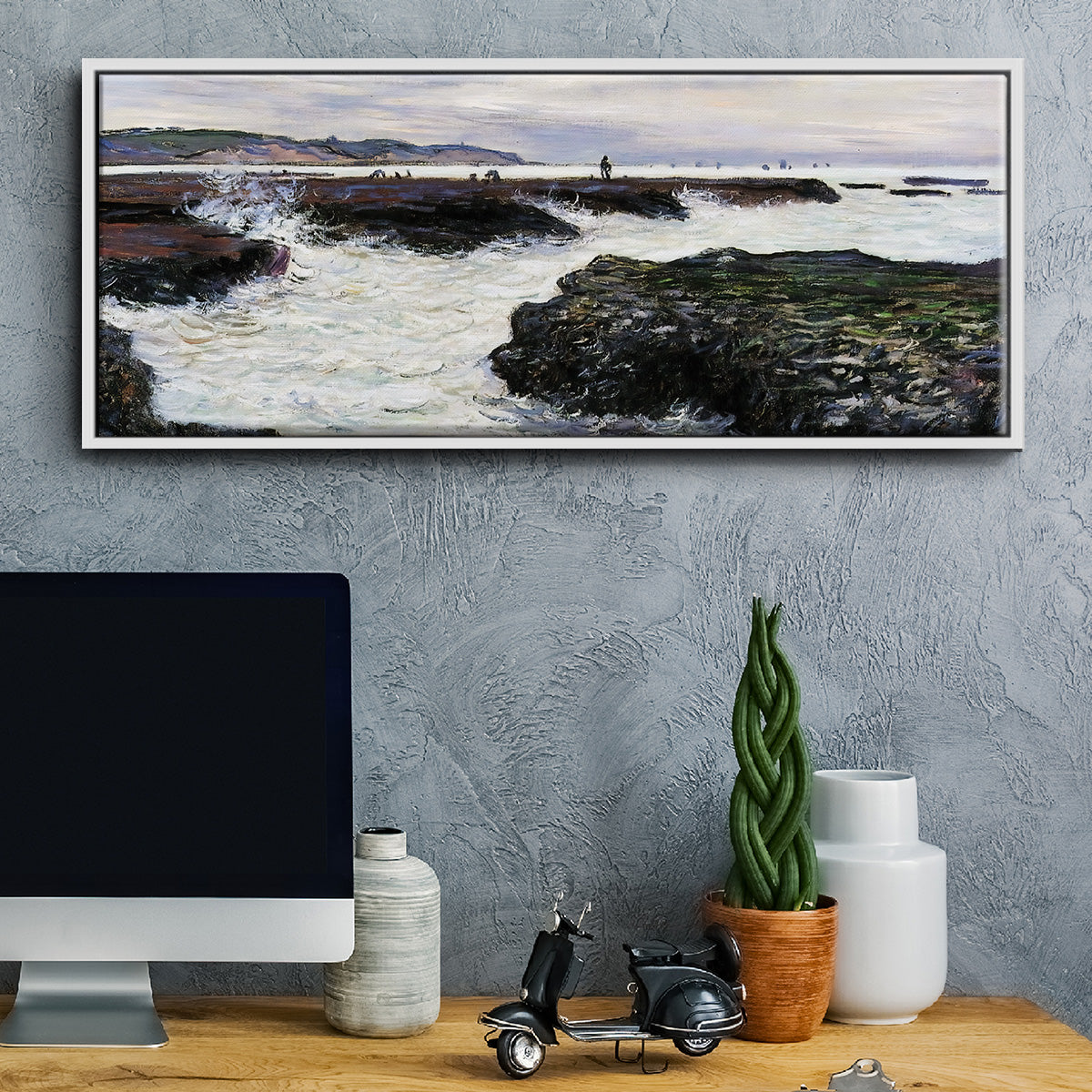 The Rocks at Pourville, Low Tide, 1882 - Floater Framed Canvas Print