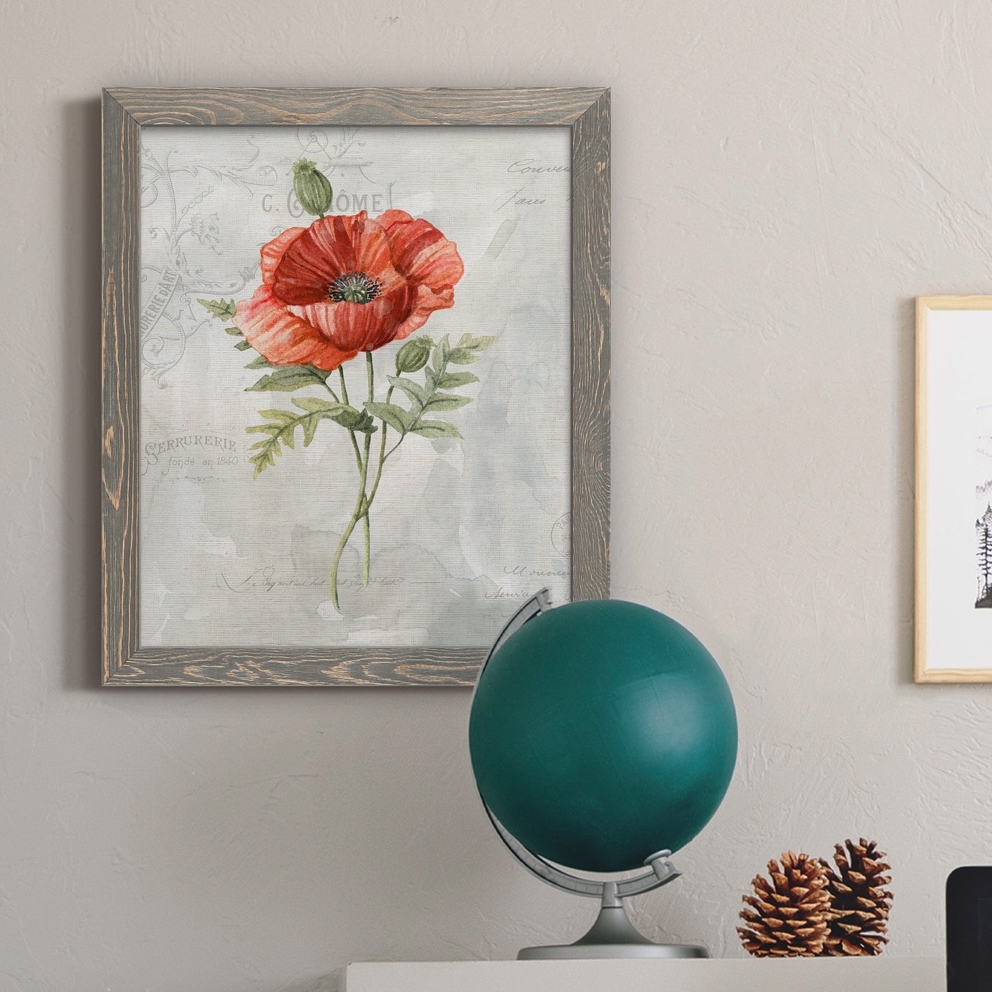 Linen Poppy - Premium Canvas Framed in Barnwood - Ready to Hang