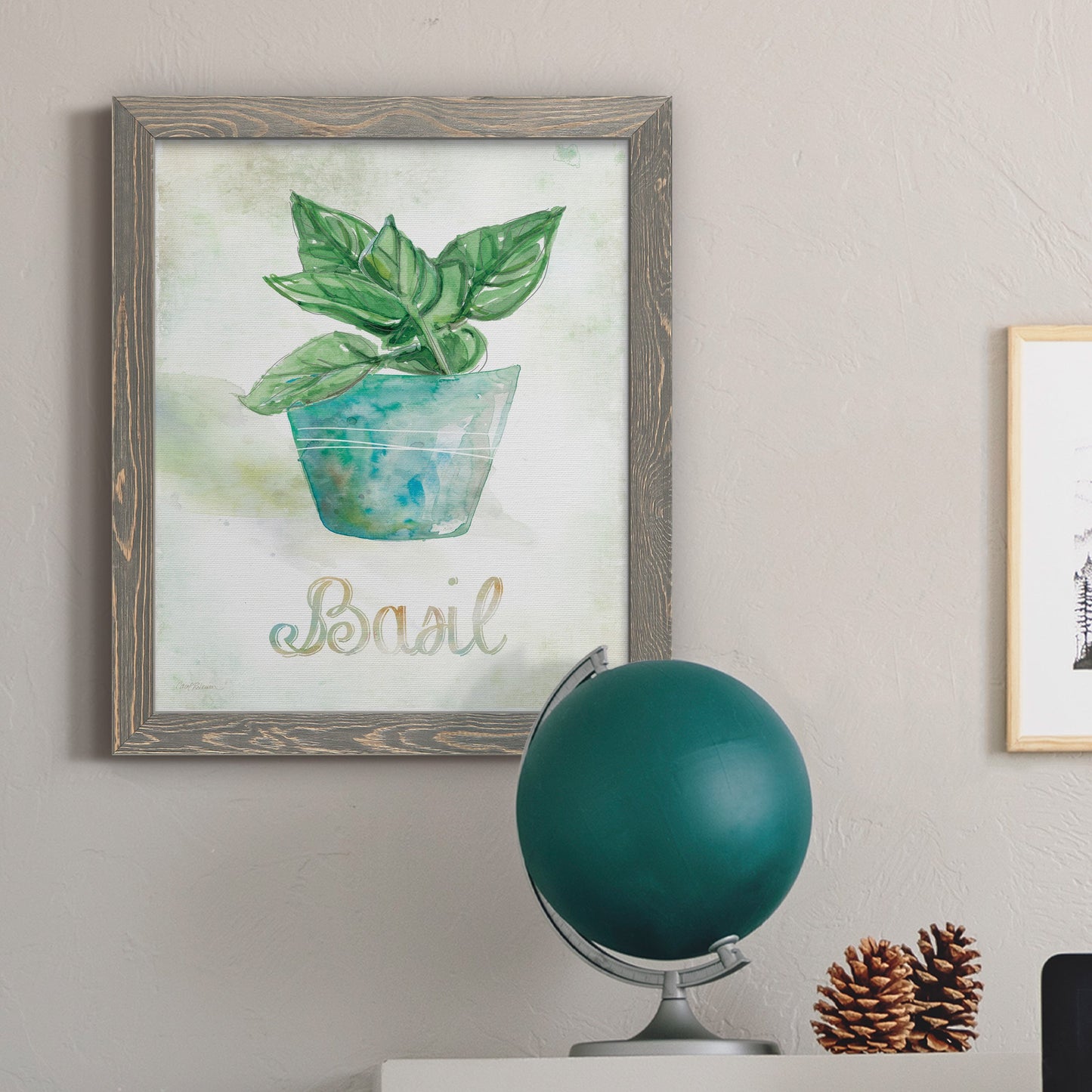 Potted Basil - Premium Canvas Framed in Barnwood - Ready to Hang