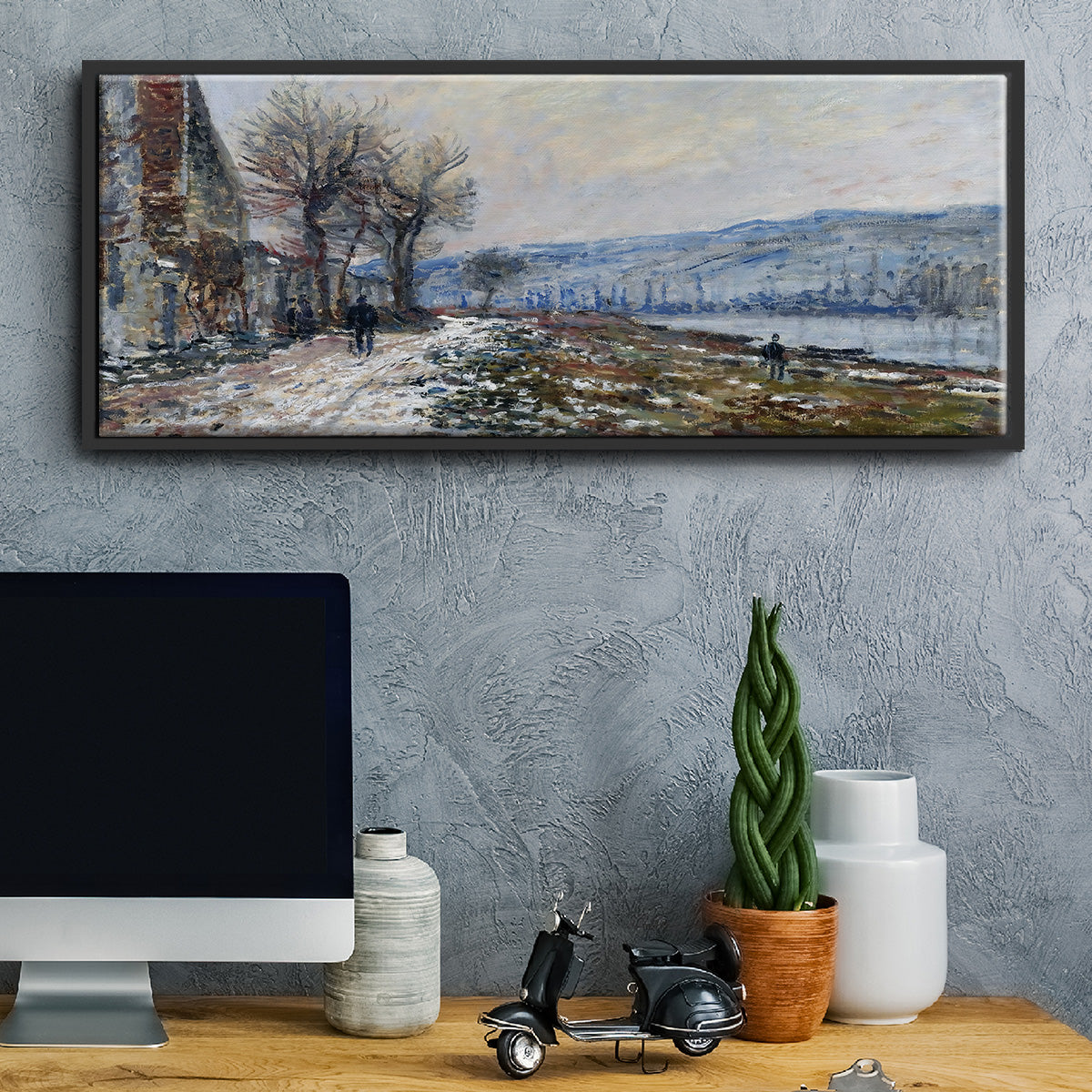 The Seine at Lavacourt, Effect of Snow, 1879 - Floater Framed Canvas Print