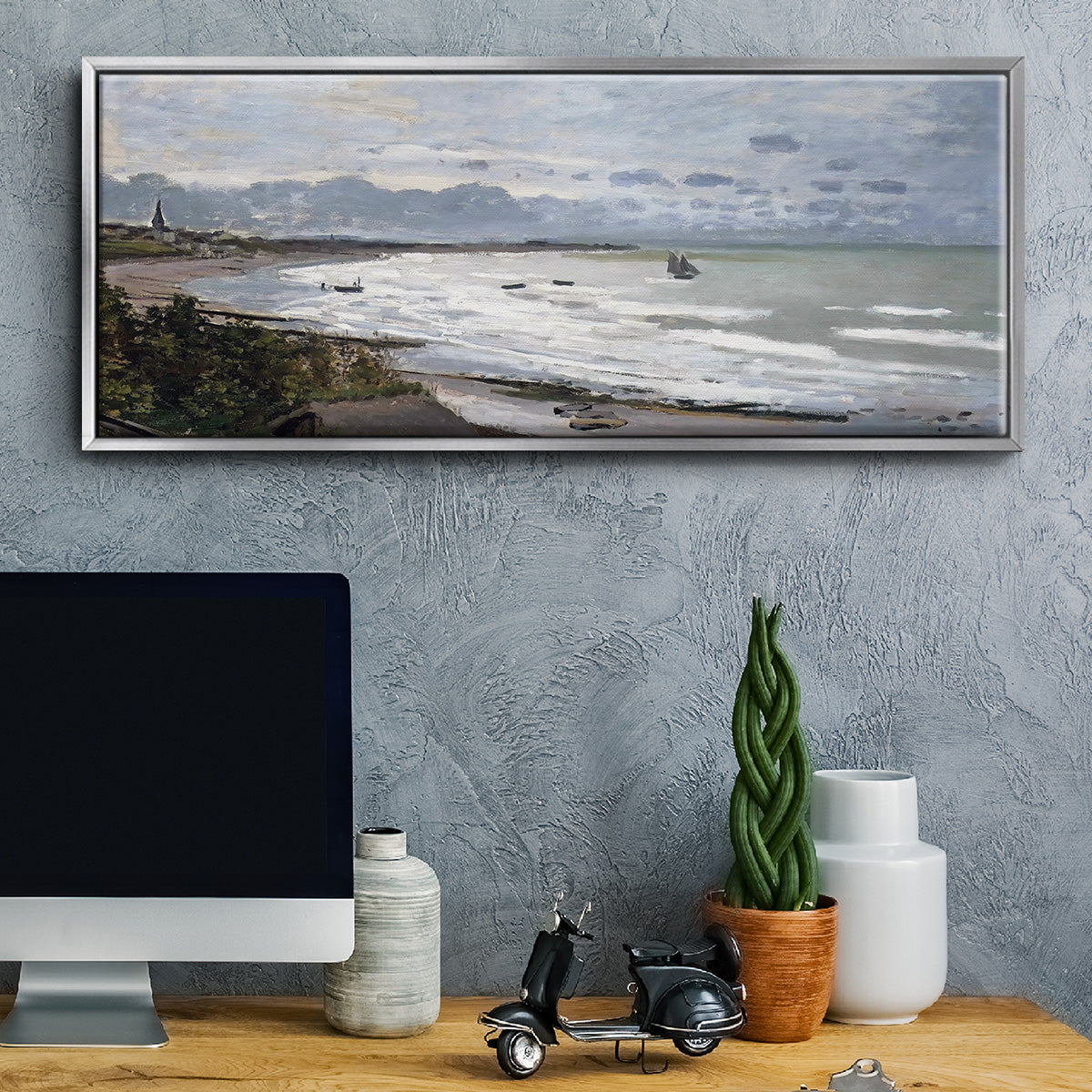 The Beach at Saint Adresse, 1876 - Floater Framed Canvas Print
